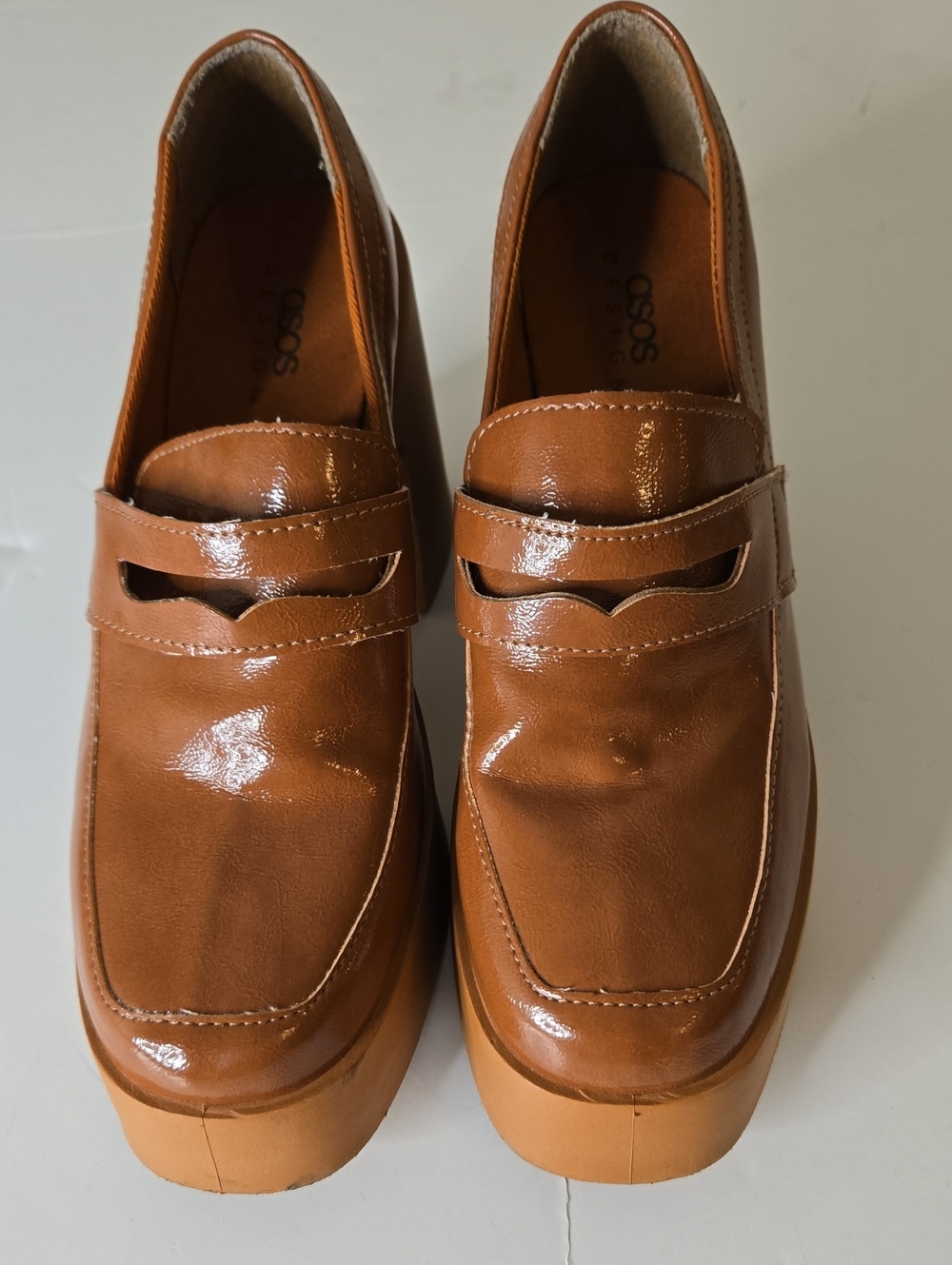 ASOS Brown Patent Platform Slip On Shoes Loafers EU39 US8